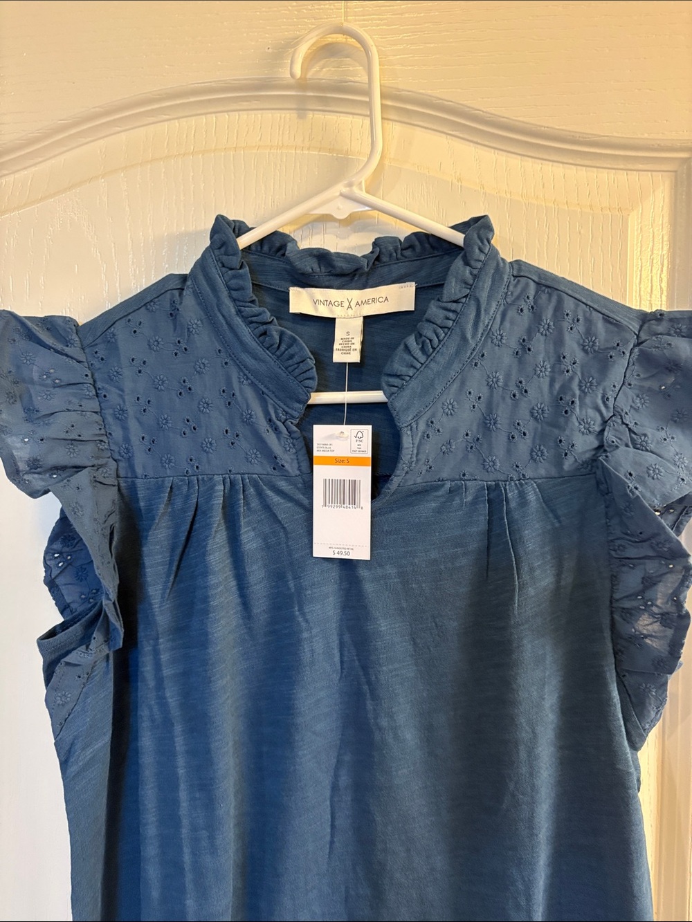 Blue Eyelet Ruffle Sleeve Top | Vintage America - Picture 7 of 13